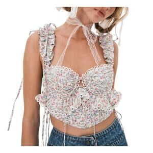 For Love & Lemons Floral Multicolor Gaia Crop Top Size XS